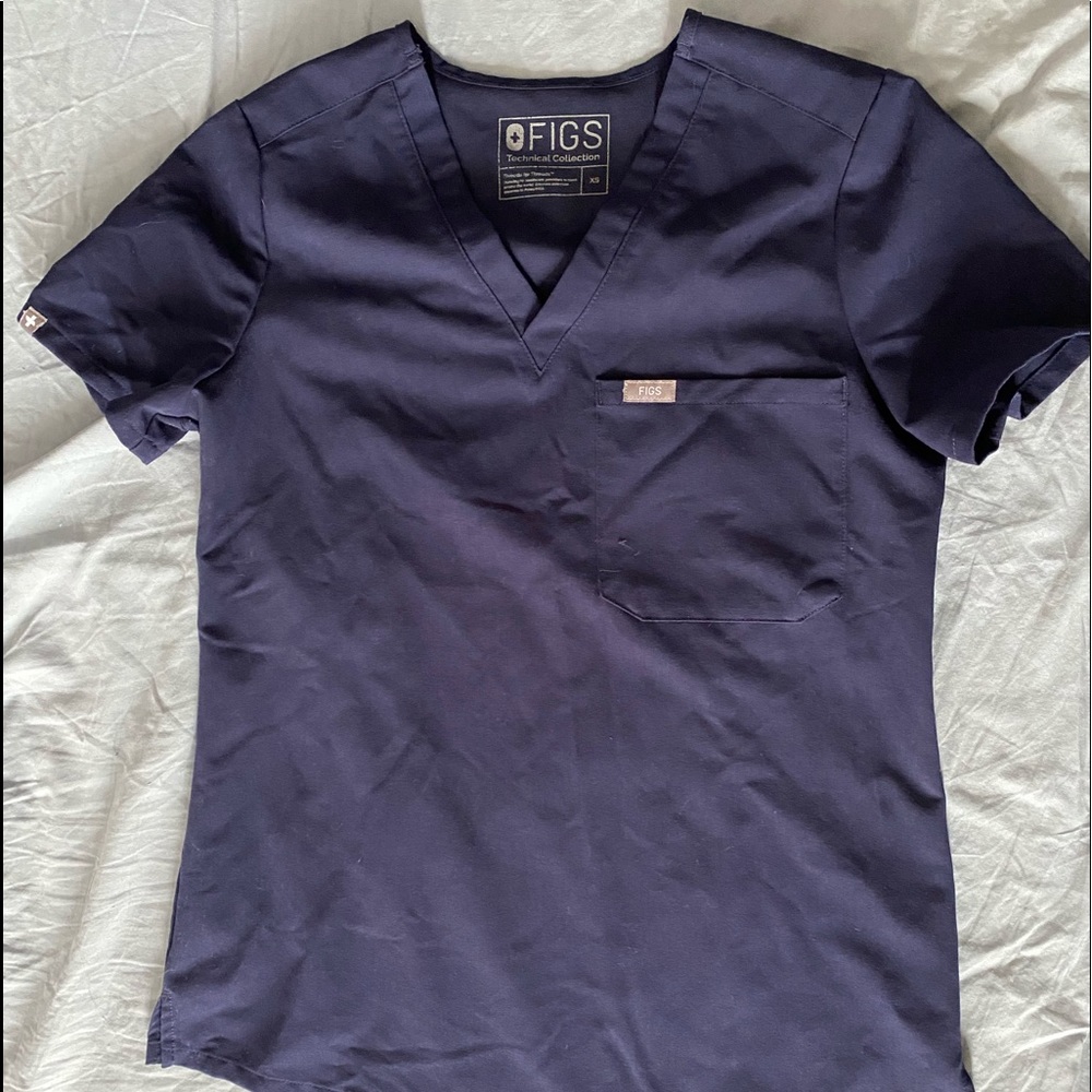 Figs Scrub Top Navy XS - Catalina 1-pocket